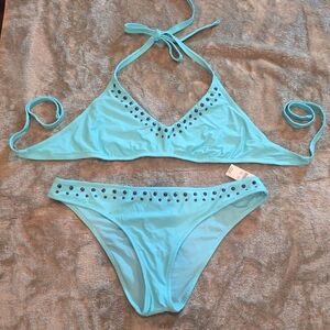 Aerie Aqua Blue Studded Bikini Set. Size Extra Large